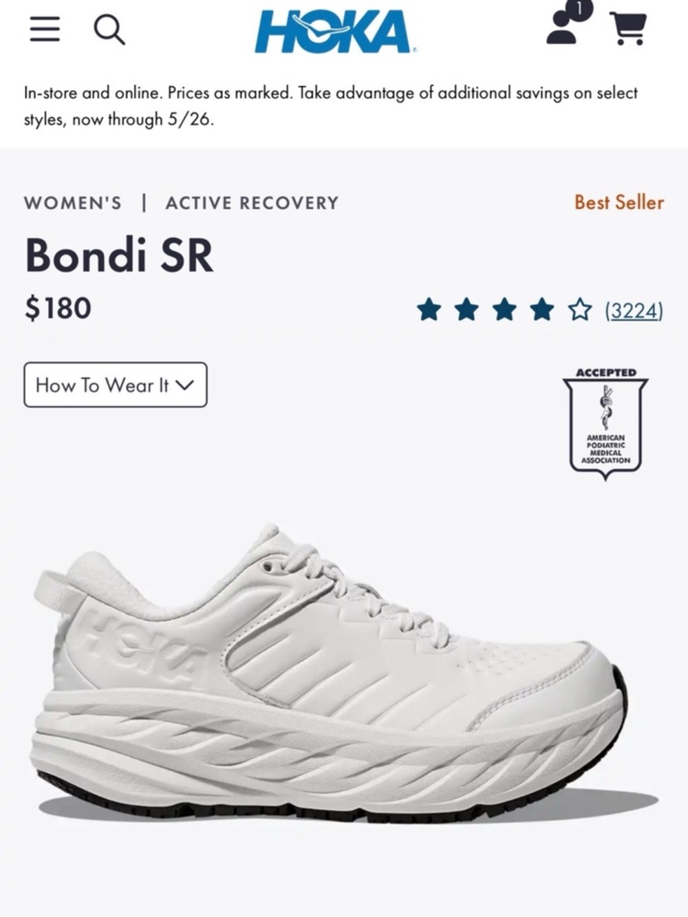Hoka Bondi SR 9D White Leather Running Shoes Active Recovery